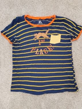 BDG Navy & Yellow Striped Tee with Orange Trim and Fox Graphic